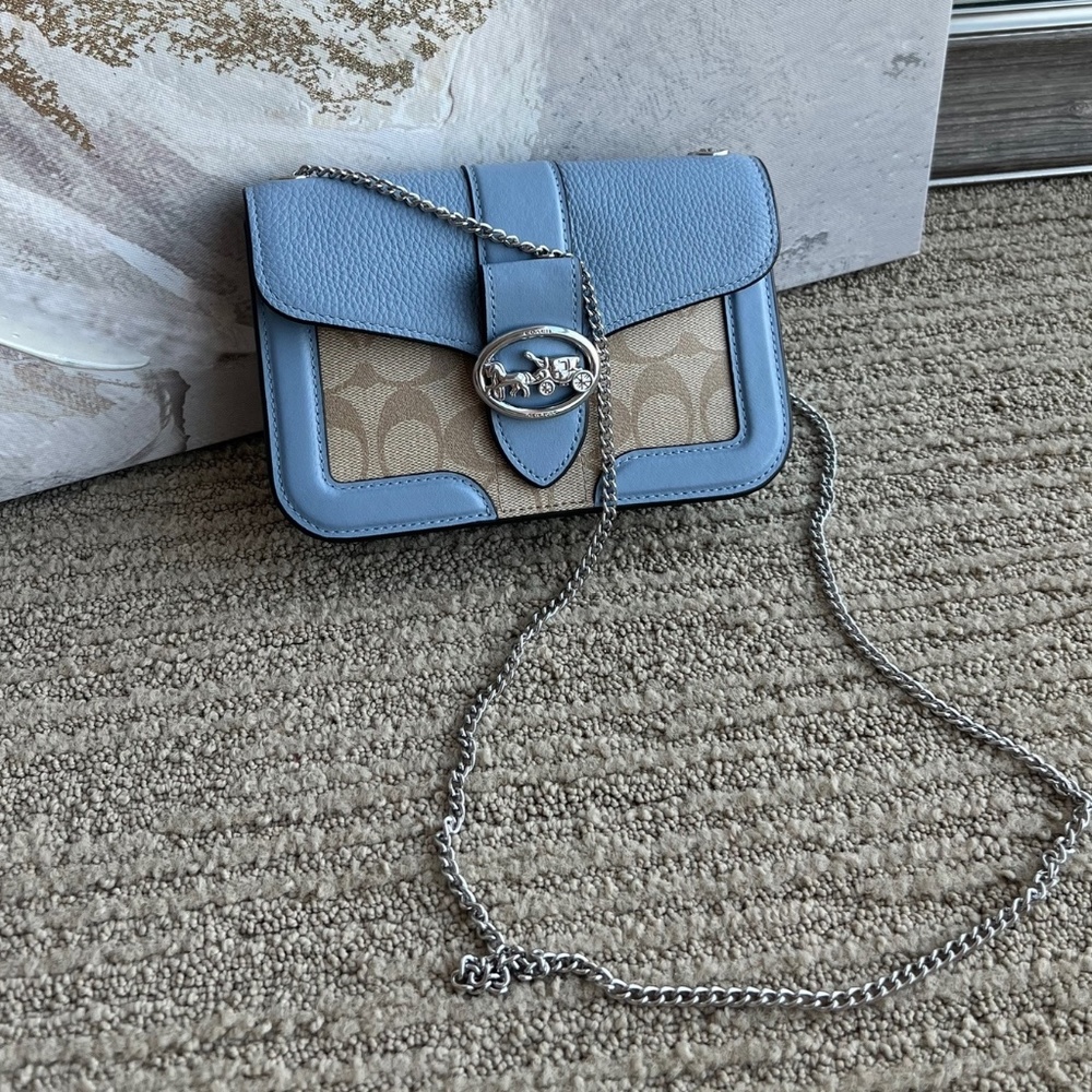 Coach Georgie Crossbody In Signature Canvas Light Khaki Marble Blue